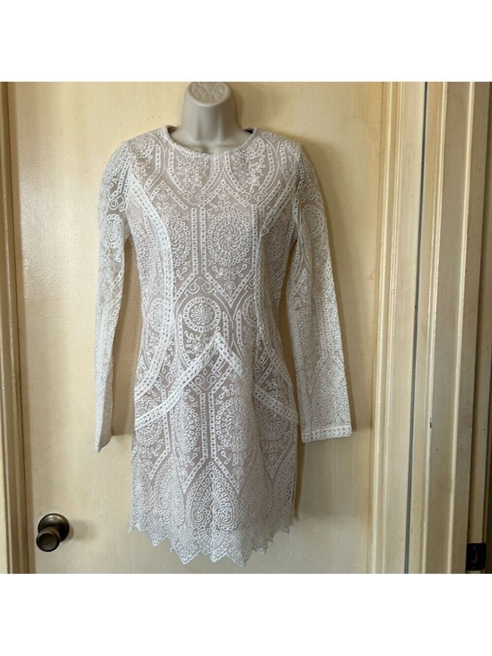 Missguided Ivory Lace Long Sleeve Dress, Size 10